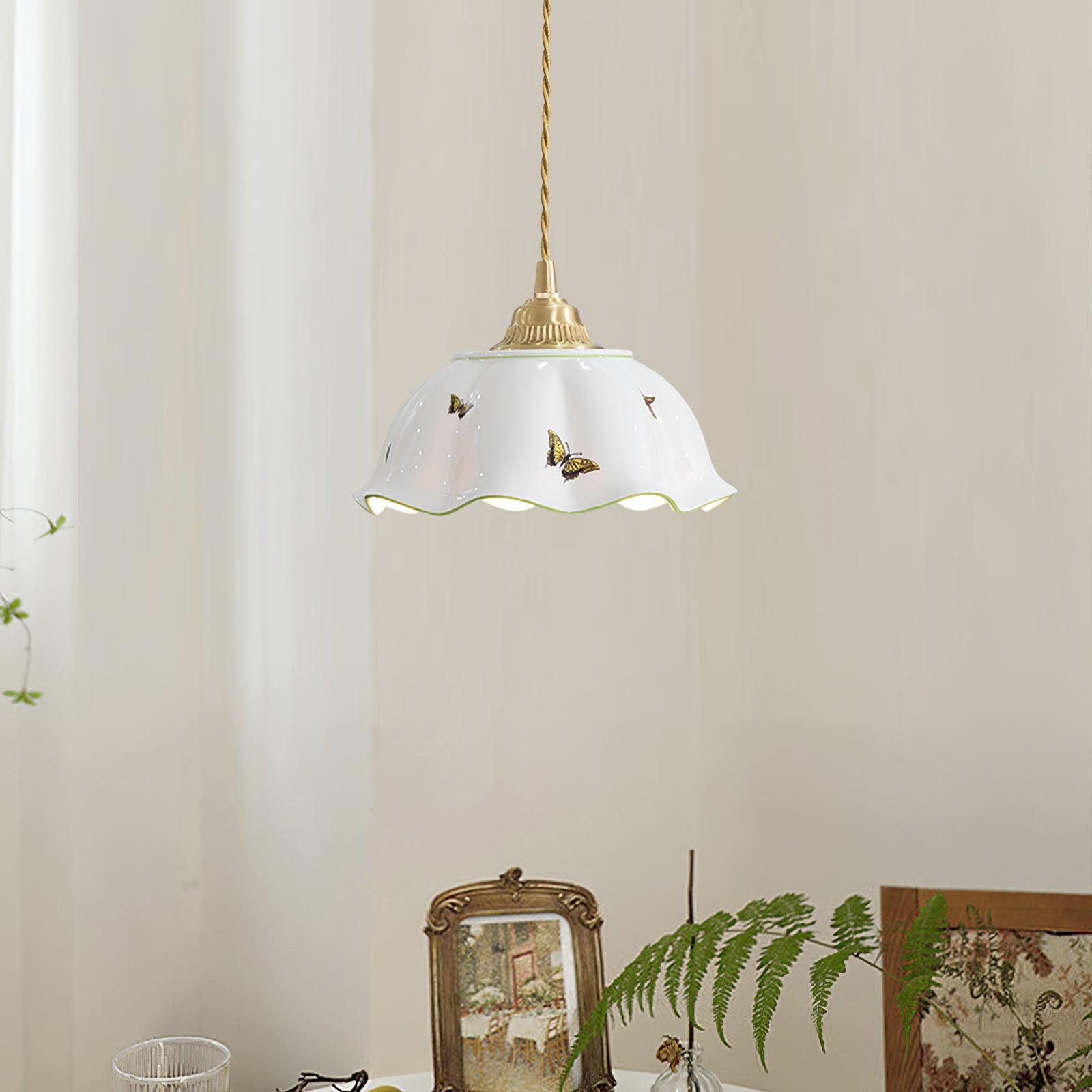 Retro Cream Style Ceramic Pendant Lamp
